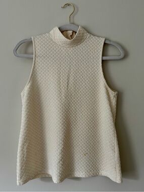Anthropologie Eri + Ali Textured High Neck Top Button Back, Ivory – Small